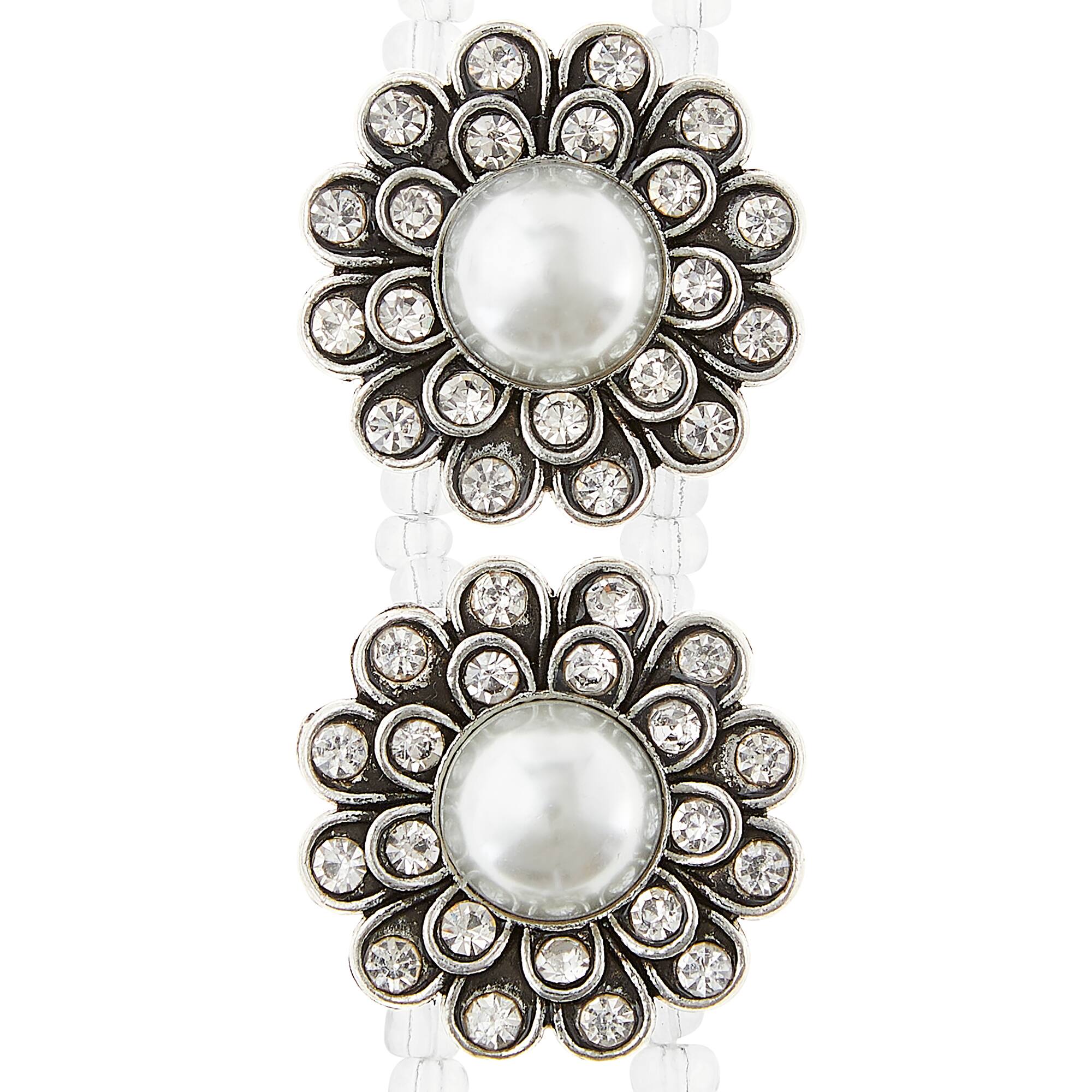 Silver Faux Pearl Flower Sliders, 25mm by Bead Landing™